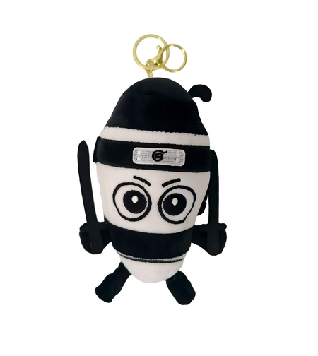 Jucarie Moale de Plus de Tip Breloc, Flippy, Model Italian Brainrot Ninja Spadellini Silenzioso, 16 x 10 cm, Negru Alb