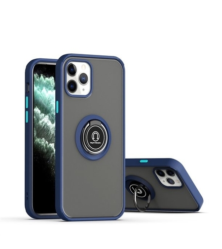 Husa Anti Fall Metal Bracket pentru Apple iPhone 11, Rezistenta la socuri, Margini colorate, Cu inel de prindere magnetic, Vafy, Albastru