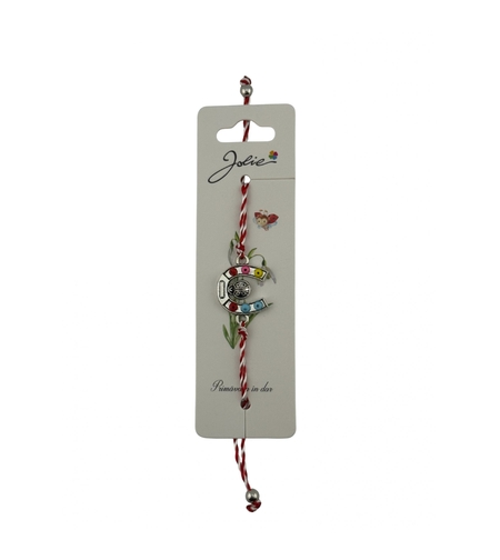 Martisor Bratara cu Snur Alb Rosu Reglabil, Jolie, Model Potcoava Multicolora cu Buburuza, Jolie