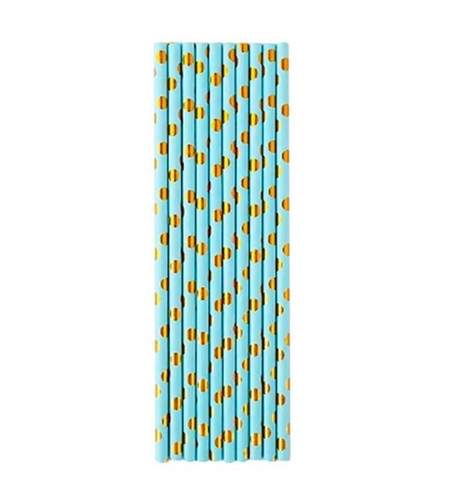 Set 10 Paie, Flippy, din Hartie, 19.5 cm, Model cu Buline Aurii, Albastru