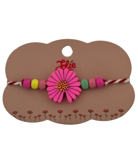Martisor Bratara Multicolora pentru Copii, Jolie, din Lemn si Textil, Model Floare