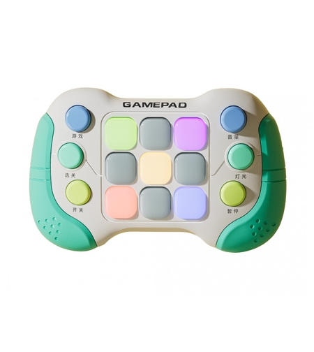 Jucarie Interactiva Flippy, Tip Consola Pop It, 6 butoane functionale, 5 Moduri de Joc, 600 Niveluri, + 3 ani, Verde/Gri