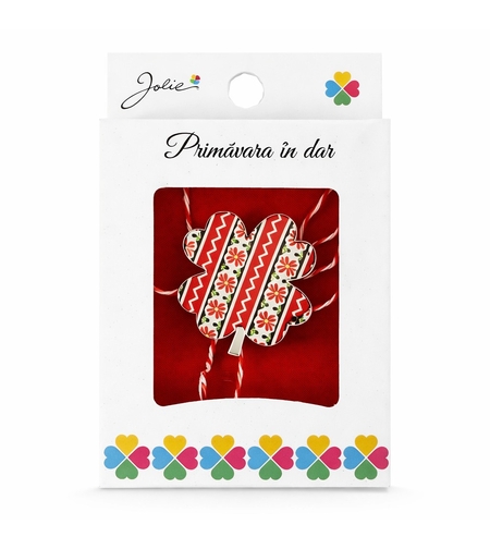 Martisor Brosa Mica in Cutie, Jolie, Model Trifoi Traditional, Metal, 2,5-3 cm, Multicolor
