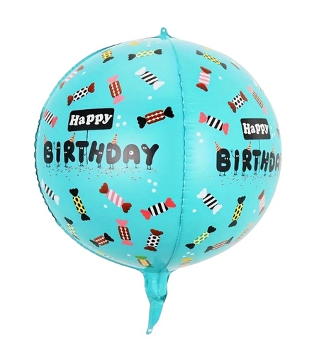 Balon din Folie Metalizata, Flippy, Figurine 4D, Model Happy Birthday, Tematica Aniversara Bombonele, 63x24 cm, Ambalaj Individual, Pai Inclus, Umflare cu Aer sau Heliu, Blue