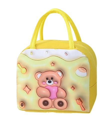 Geantă Frigorifică, Flippy, cu Desene Animate 3D, Portabilă pentru Copii, de Prânz, din Pânză Oxford, 23x13x19 cm, Model Ursulet, Galben
