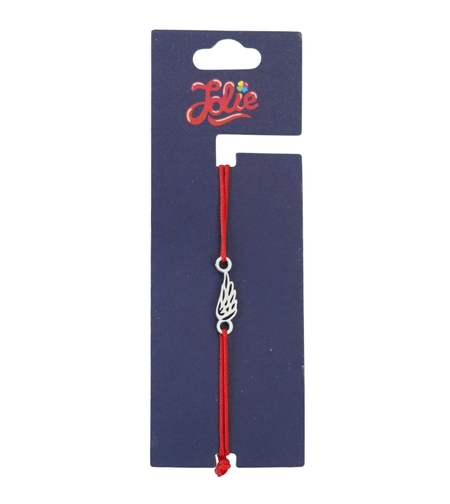 Martisor Bratara din Inox pentru Copii, Jolie, Textil si Inox, Snur Rosu, Model Aripa de Inger, Argintiu