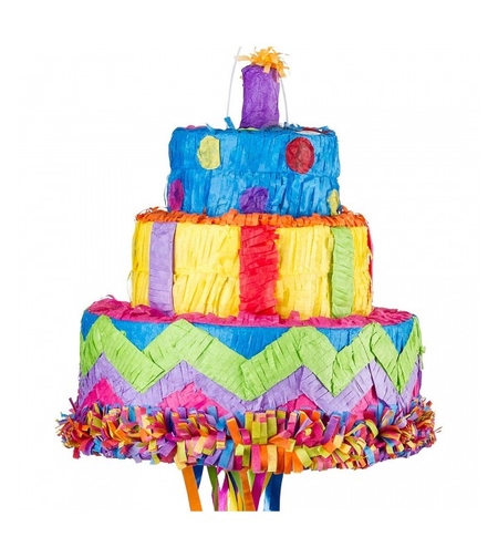 Pinata Tort Aniversar / Birthday Cake pentru Petrecere, Flippy, din Hartie si Carton, Pinata pentru Petreceri, 32 x 28 x 28 cm, Multicolor