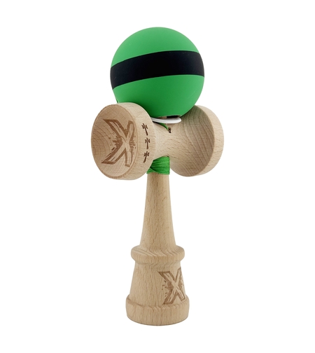 Kendama X Originala, Profesionala, Flippy, Cupe Mari KING SIZE V3, Rubber Grip, Gaura in Baza, Rulment Metalic, din lemn 18 cm, Ata 62/65 cm, M Bicolor Verde Dublu/Negru