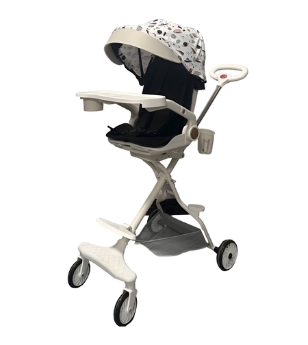 Carucior Sport Flippy 3in1, 6-36 Luni, Reversibil, Pliabil, Tavita pentru Masa, Pozitie de Somn, Centura de Siguranta, Roti 360, Suport Pahar, Copertina pentru Soare, 32x63x95cm, Bej Model Cosmos