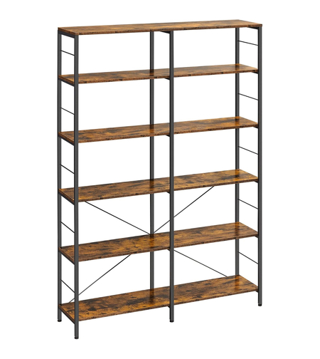 VASAGLE Biblioteca 6 rafturi, cadru metalic, stil industrial, 30x120x170 cm, maro rustic