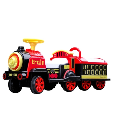 Masinuta Electrica Flippy, Tip Trenulet cu Vagon Detasabil, Pentru 2 Persoane,cu Telecomanda, Lumini si Sunete, Locomotiva cu Vapori de Abur, 1-6 Ani, 46 x 33 x 72 cm, Rosu