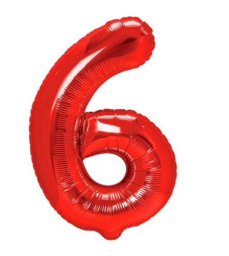 Balon din Folie Metalizata Flippy, Figurina Cifra, Tema Aniversare 100 cm, Ambalaj Individual, Pai inclus, Umflare cu Aer sau Heliu, Rosu, Cifra 6