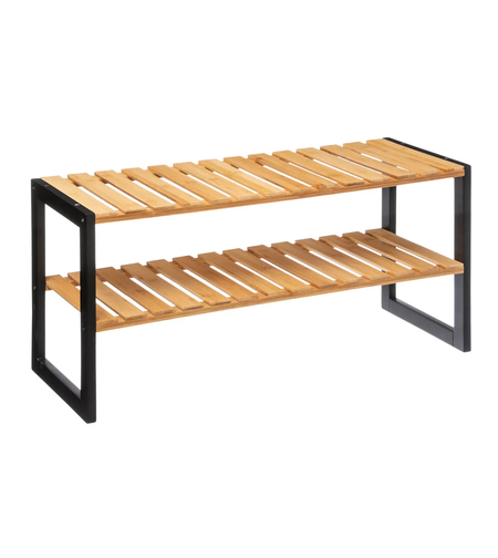 Suport pantofi 6 perechi 5Five Bamboo, din bambus, 70x26x34 cm, negru