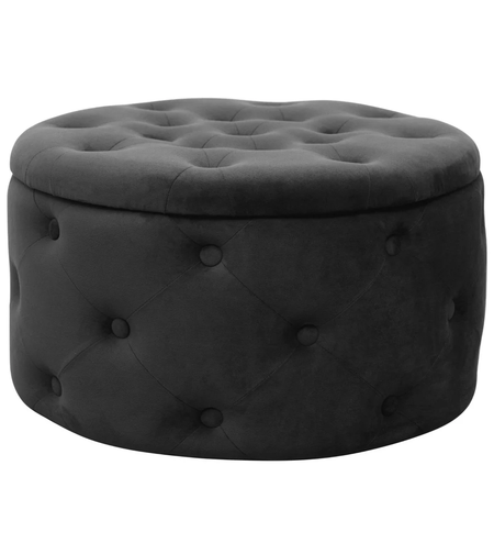 Taburet Alia cu spatiu depozitare, tapitat cu velur, 55x30 cm, negru