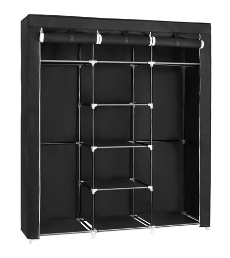 SONGMICS Garderoba pentru depozitarea hainelor, din material textil, cu 2 bare pentru umerase, 45x150x175cm, negru