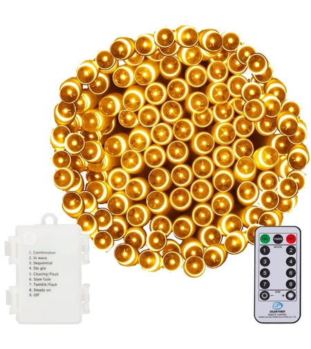 Instalatie lumini de exterior pentru gradina, 10.5 metri, 100 LED-uri, cu baterii, galben