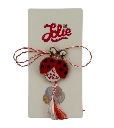 Martisor pentru copii, Jolie, Material Metal, Ambalaj Carton cu Design, Dimensiune Brosa Aproximativ 2x2 cm, Multicolor, Model Buburuza