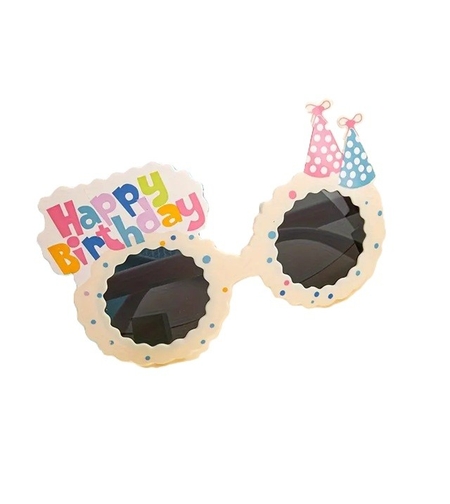 Ochelari Decorativi, Flippy, pentru Petrecere, din ABS, Unisex, Model Happy Birthday, 13.5 x 8.5 cm, Bej
