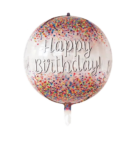 Balon din Folie Metalizata, Flippy, Figurina Rotunda 4D, Model Happy Birthday, Tema Aniversare, 24 x 63 cm, Ambalaj Individual, Pai inclus, Umflare cu Aer sau Heliu, Maro