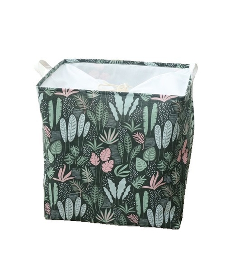 Cutie de Depozitare Pliabila, Flippy, Impermeabila, cu Snur, Capacitate 100 L, cu Manere, 50x50x40cm, Model Frunze, Verde