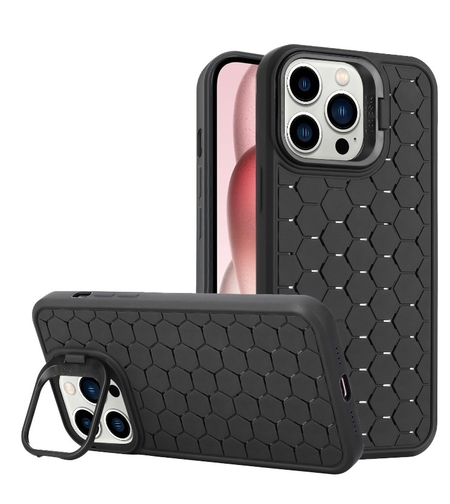Husa de Protectie TPU, Vafy, pentru Apple iPhone 15, 3D Cube, cu Inel, Protectie Camera, Antisoc, Antizgariere, Antialunecare, Acoperire Completa, Negru