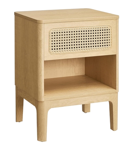 VASAGLE Noptiera 45x40x60 cm, cu sertar aspect ratan si raft, stil boho, PAL si MDF, natur