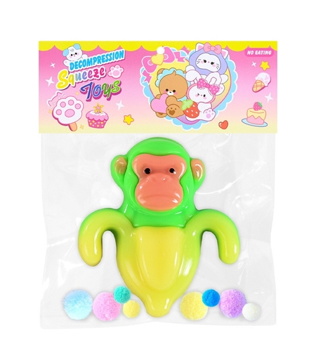 Jucarie Antistres Squishy, Flippy, cu Revenire Lenta, Squeeze Toys, Model Cimpanzini Bananini, Ambalaj Transparent, Galben/Verde