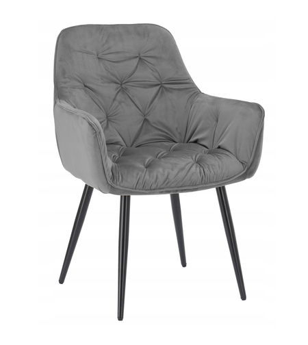 Fotoliu catifea tapitat, cu spatar inalt si design cu cusaturi, 55x60x89 cm, gri