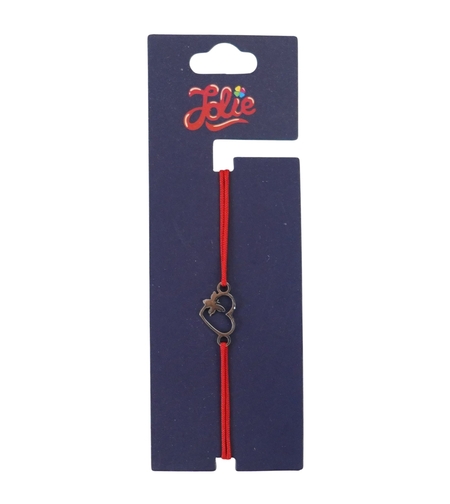 Martisor Bratara din Inox pentru Copii, Jolie, Textil si Inox, Snur Rosu, Model Inima Fluture, Argintiu