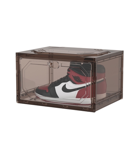 Organizator de Pantofi, Flippy, din PP+ABS, Usa Laterala Magnetica, Rezistenta la Praf, Anti-Oxidare, Utilizare Multipla, 36 x 28 x 21 cm, Gri Transparent