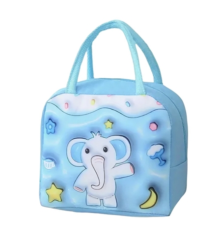 Geantă Frigorifică, Flippy, cu Desene Animate 3D, Portabilă pentru Copii, de Prânz, din Pânză Oxford, 23x13x19 cm, Model Elefantel, Albastru