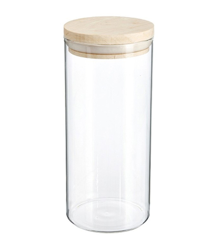 Borcan etans 5Five din sticla borosilicata cu capac lemn natural, 1.3 l, transparent