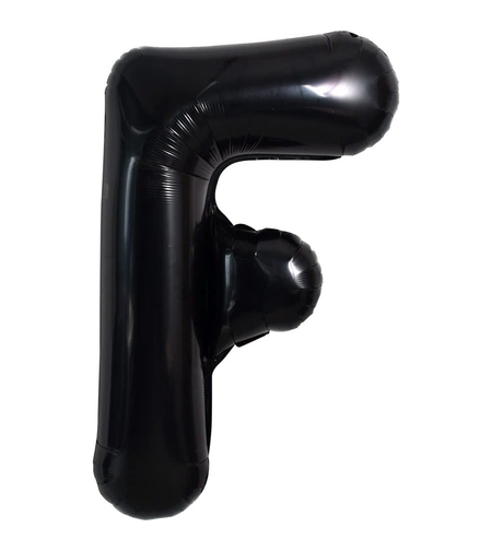 Balon Folie Metalizata Litera F, Flippy, 40 cm, Umflati cu Heliu sau Aer, Ambalaj Individual, Pai inclus, Negru