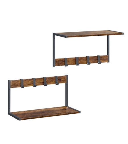 VASAGLE Cuier perete set 2 bucati, PAL si cadru metalic, 50x24x27 cm, maro rustic