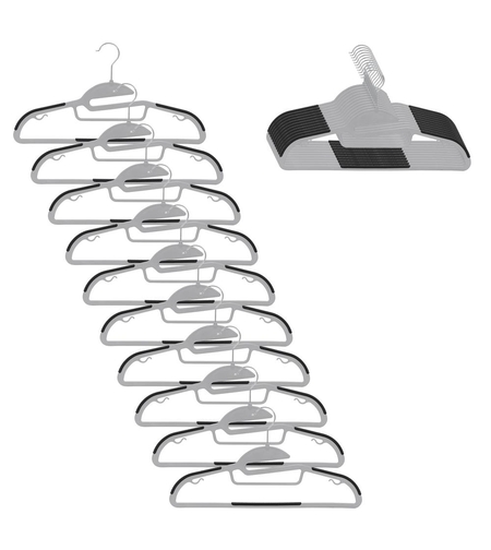 Set de 20 de umerase antiderapante pentru haine, din PE, cu carlig metalic rotativ, 41 cm, gri si negru