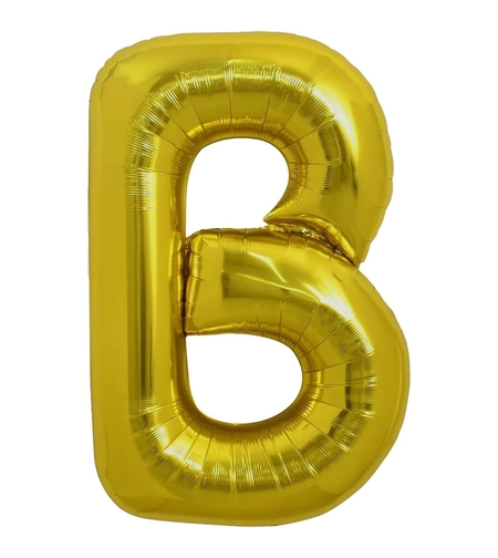 Balon Folie Metalizata Litera B, Flippy, 80 cm, Umflati cu Heliu sau Aer, Ambalaj Individual, Pai inclus, Auriu