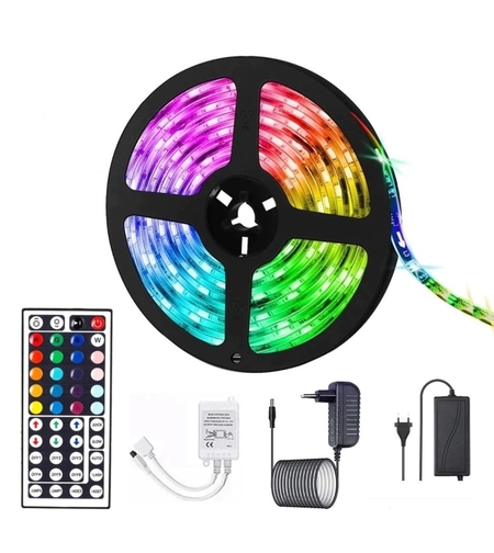 Kit Banda Led RGB SMD 5050 cu Transformator inclus Vafy - Lungime 5 M, 270 LED-uri, Telecomanda 44 taste, pentru TV, PC, Auto, IP65, Lumina Ambientala