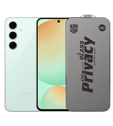 Folie de Protectie pentru Samsung Galaxy S24 FE, Vafy, Sticla Securizata ESD Antistatica, Super-X Privacy OG, Margini Negre, 0.30 mm, Transparent Inchis