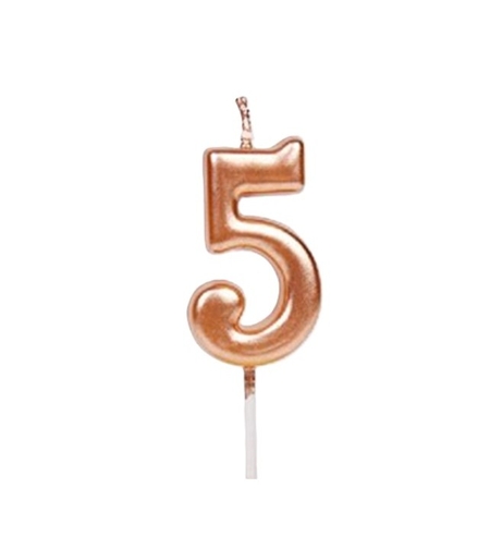 Lumanare de Tort, Flippy, Model Cifra 5, Party, 4.5 x 2.5 cm, din Parafina, Rose Gold