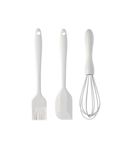 Set 3 Ustensile de Bucatarie, Flippy, din Silicon+Inox, Termorezistente, Antiaderente, 20 x 13 x 3 cm, Alb Ivory