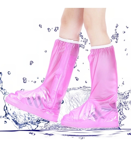Protectie Incaltaminte pentru Ploaie si Noroi, Flippy, Impermeabila, Talpa Antiderapanta, cu Fermoar si Capsa, Inaltime 40 cm, Marime S 34-35, Roz