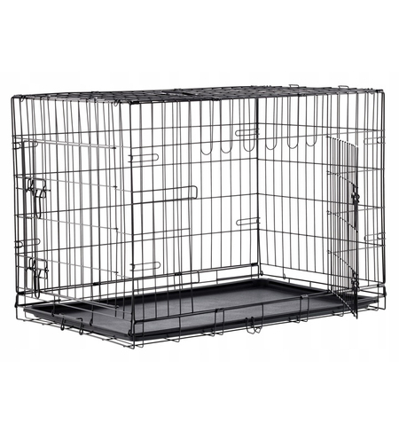 Cusca metalica pliabila pentru animale, cu maner si tava detasabila, 107x69x76 cm, negru