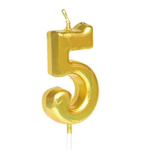 Lumanare de Tort, Flippy, Model Cifra 5, Party, 4.5 x 2.5 cm, din Parafina, Auriu