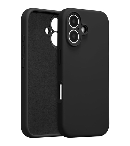 Husa de Protectie, Vafy, pentru iPhone 16 Plus, Liquid Silicone, cu Microfibra pe Interior, Protectie Antisoc, Compatibil Incarcare Wireless, Negru