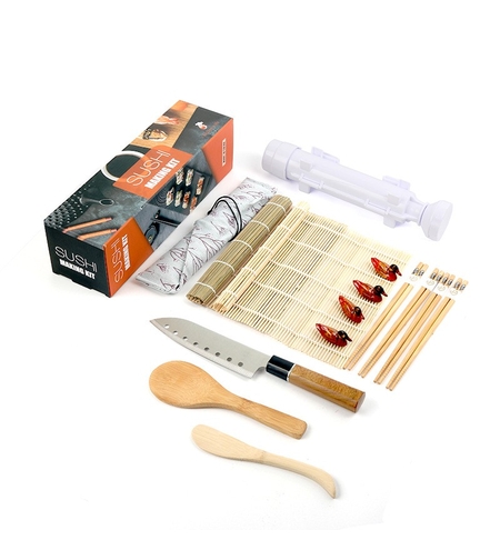 Set Ustensile pentru Sushi, Flippy, Set din 15 Accesorii pentru Sushi, Set pentru Sushi HOME MADE, Cutit Inclus, Forme, Betisoare, Multicolor