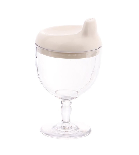 Pahar din Plastic Transparent cu Picior, Flippy, pentru Copii, 14 x 7.7 cm, cu Cioc Antiscurgere, + 3 Ani, Fara Maner, Alb