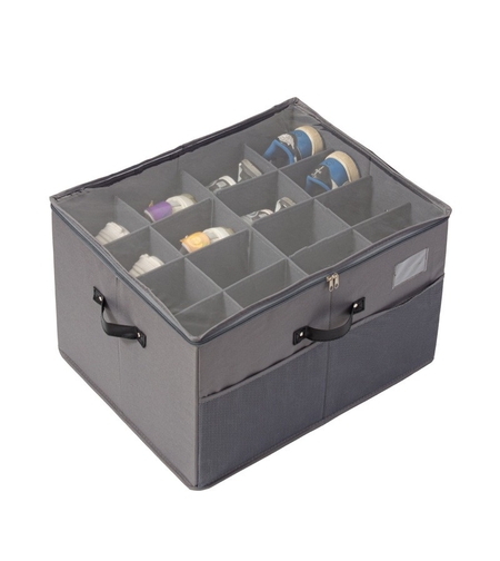 Cutie de Depozitare pentru Pantofi, Flippy, 53x42x33 cm, cu Capac Transparent si Fermoar, din Panza Oxford, Pliabila, Gri
