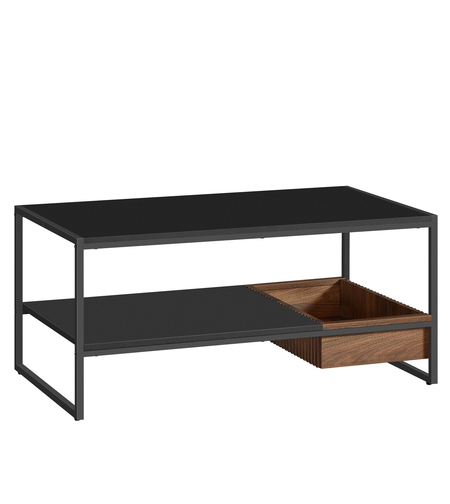 VASAGLE Masuta cafea cu sertar si raft inferior, structura otel, 100x55x45 cm, negru