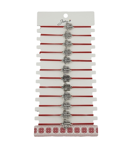 Bratara Martisor pentru Dama, Jolie, Model Fluturas, Set 12 bucati, Pandativ Argintiu din Inox cu Snur Rosu Ajustabil