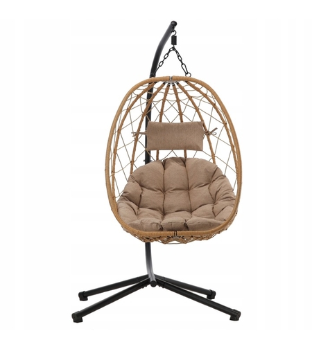 Leagan tip cuib suspendat, cu perna, cadru metalic si cos PE, 103x95x185 cm, maro